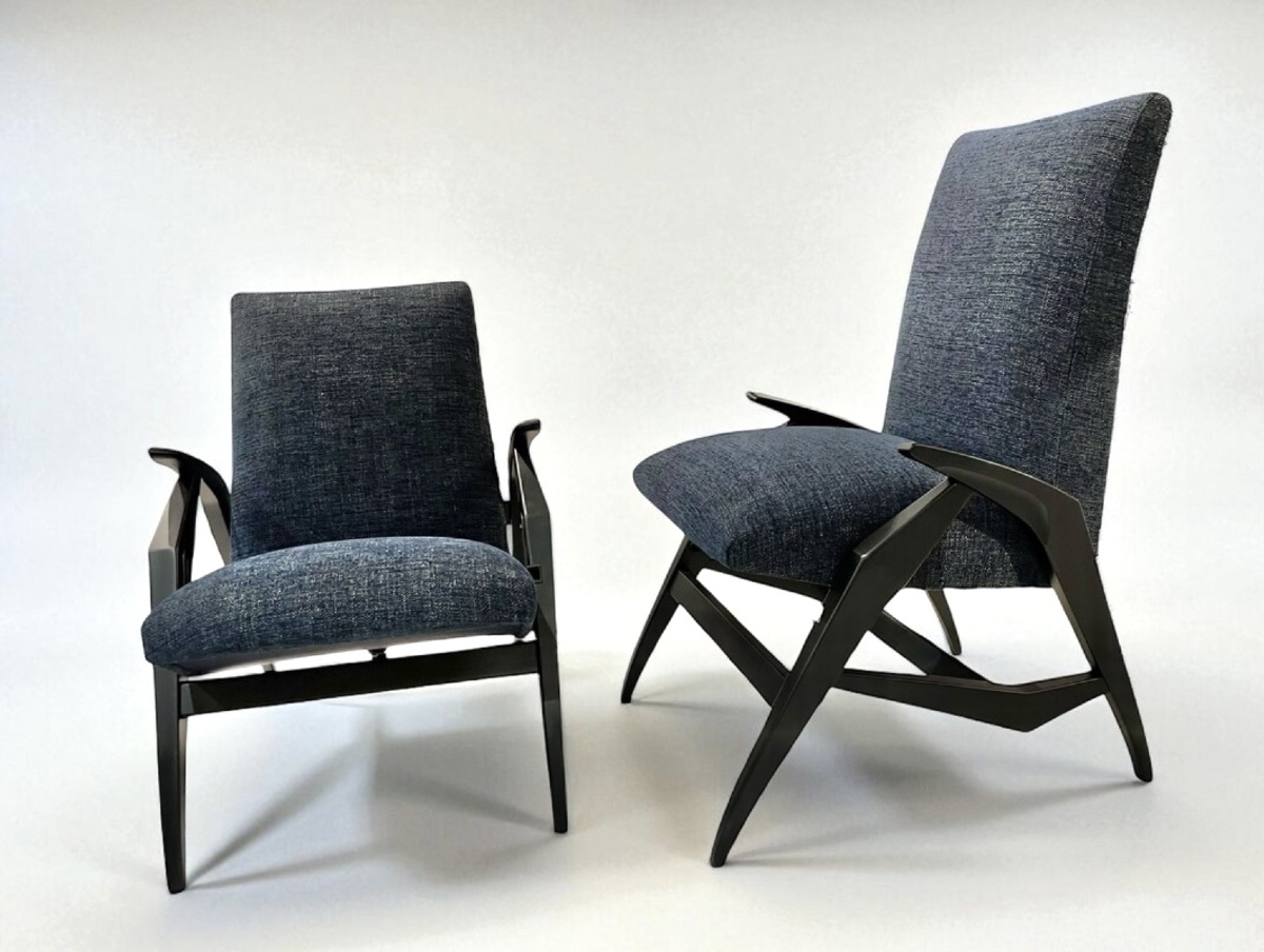 Paire de fauteuils ajustables ,école italienne circa 1955, totalement restaurés et regarnis -photo-3